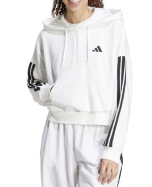Sudadera de mujer con capucha Adidas Essential French Terry 3 Stripes blanco