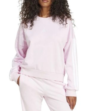 Sudadera de mujer Adidas Essentials 3 Stripes French Terry rosa, beige-gris