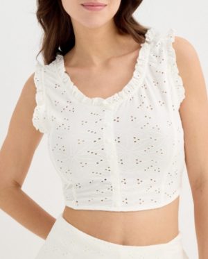 Top bordado suizo INSIDE blanco,azul claro
