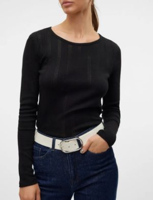 Camiseta de manga larga Vero moda Lisa Pointelle negra