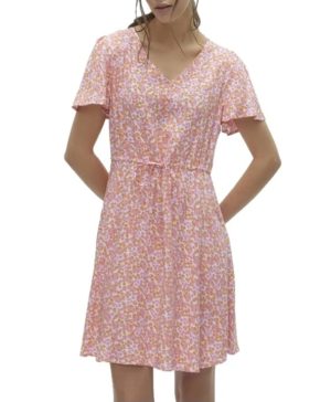 Vero Moda Vestido corto de manga corta Easy Joy color rosa