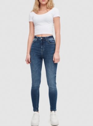 Jeans de mujer básico de tiro medio azul INSIDE