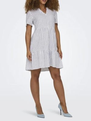 Vestido a rayas corto de manga corta Tiri Caro marca Only