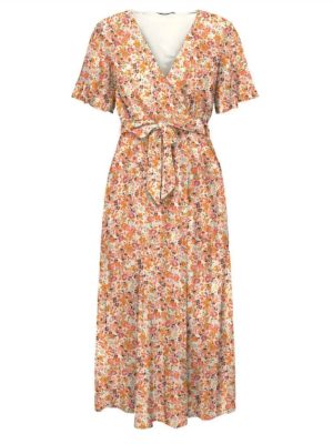 Vestido midi de manga corta Lucie de marca Only rosa