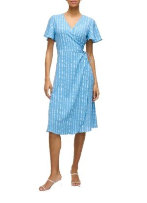 Vestido midi de manga corta Lovie Wrap de marca Vila azul