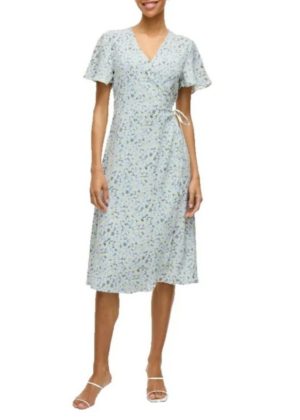 Vestido midi de manga corta Lovie Wrap de marca Vila azul claro