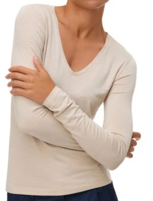 Camiseta de manga larga con cuello en V Vero Moda Lava Glitter color gold lurex