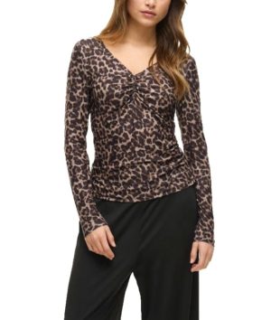 Vila Leoa Camiseta de manga larga con cuello pico marrón