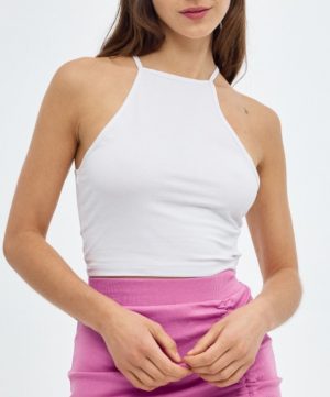 Crop top halter INSIDE blanco/naranja