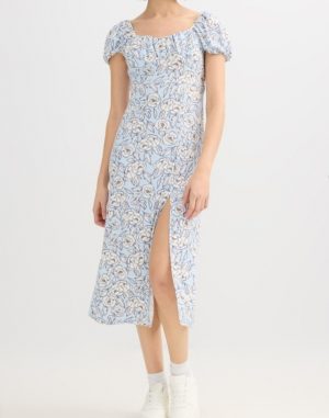 Vestido midi floral con abertura azul claro INSIDE