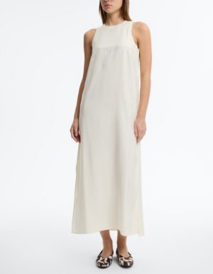 Vestido maxi liso con abertura blanco/marrón INSIDE