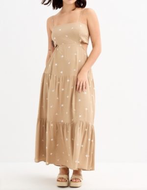 Vestido midi flores abertura beige INSIDE